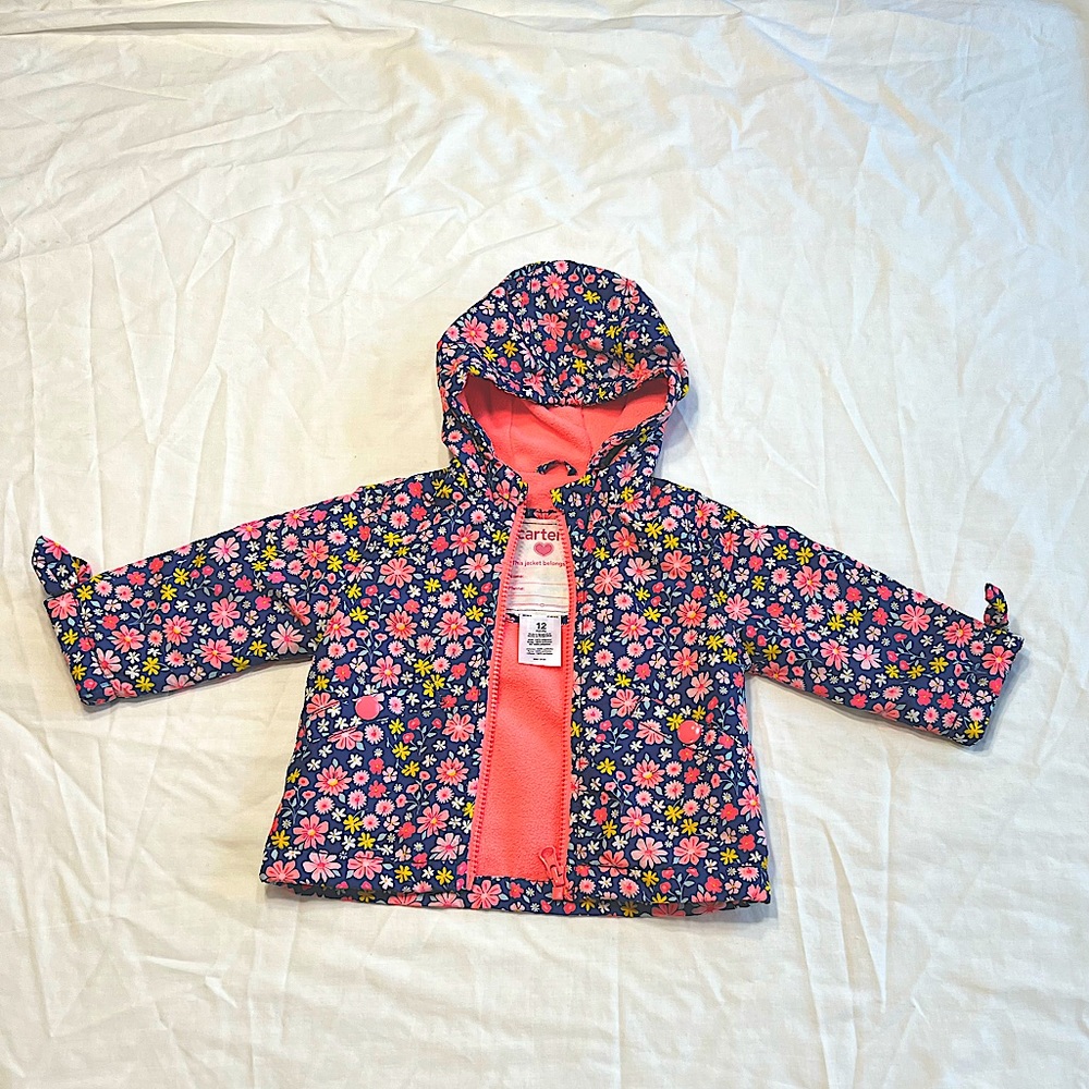Carters Jacket Reversable Floral Light Weight Fleece Lined Jacket Zip Up 12M